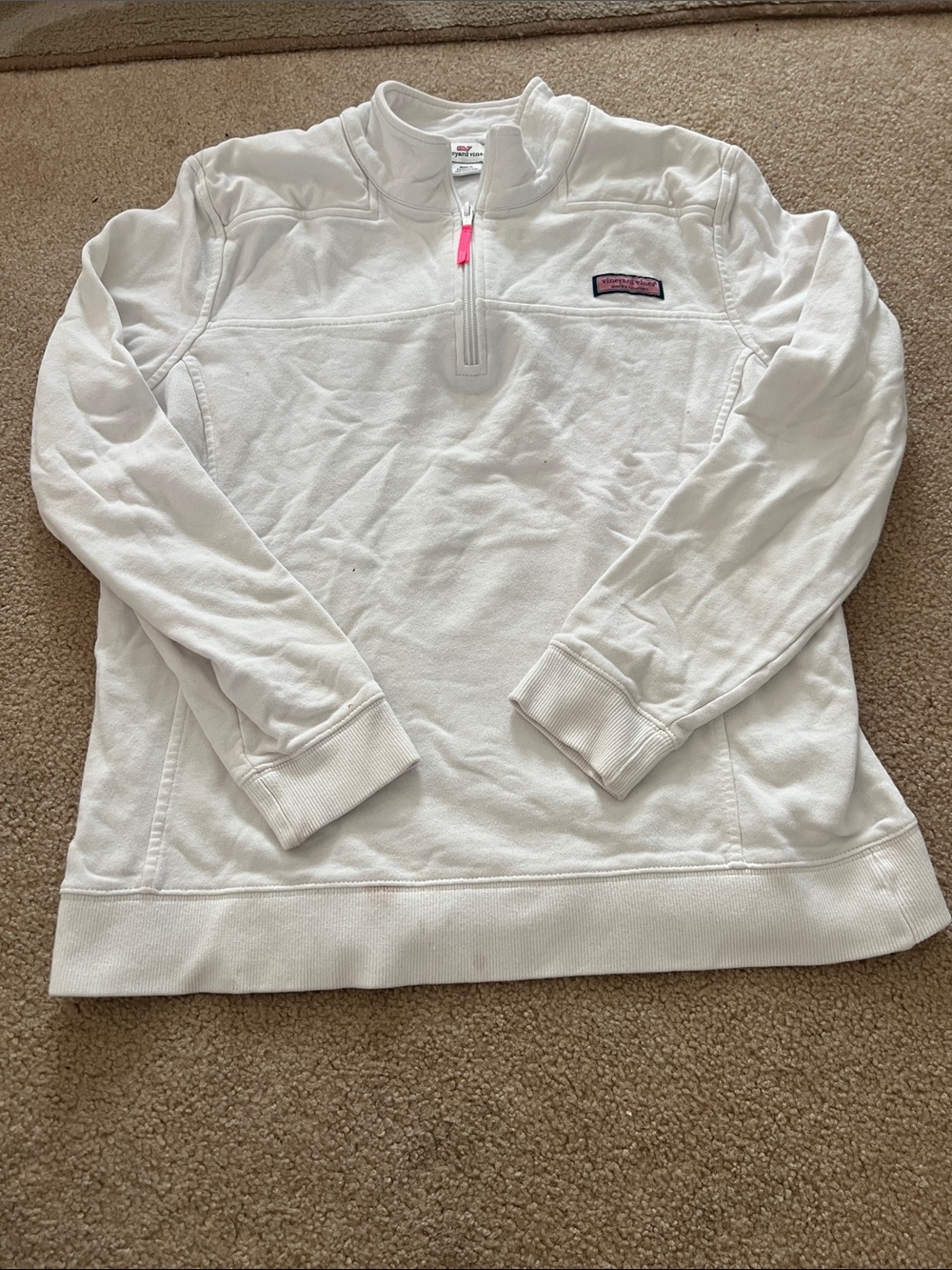 Vineyard Vines Women's White Quarter-Zip Pullover with Pink Zip Pull